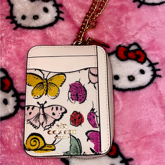 Coach Floral Card Holder with Gold Chain - Picture 2 of 2